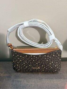 Michael Kors Brown Star-Print Crossbody with Tan Trim